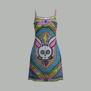 Psychedelic Rabbit Highlighter Tapestry Women’s Double-Layer Mesh Dress