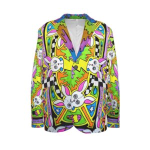 Psychedelic Rabbit Mandela Men’s Casual Flat Lapel Collar Blazer | 245GSM Cotton